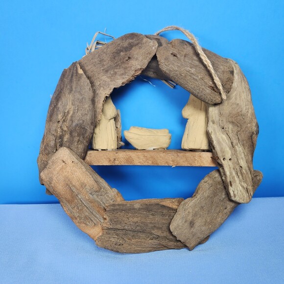 Nativity Wreath Christmas Natural Driftwood Needzo Mary Jesus Joseph - Picture 4 of 7